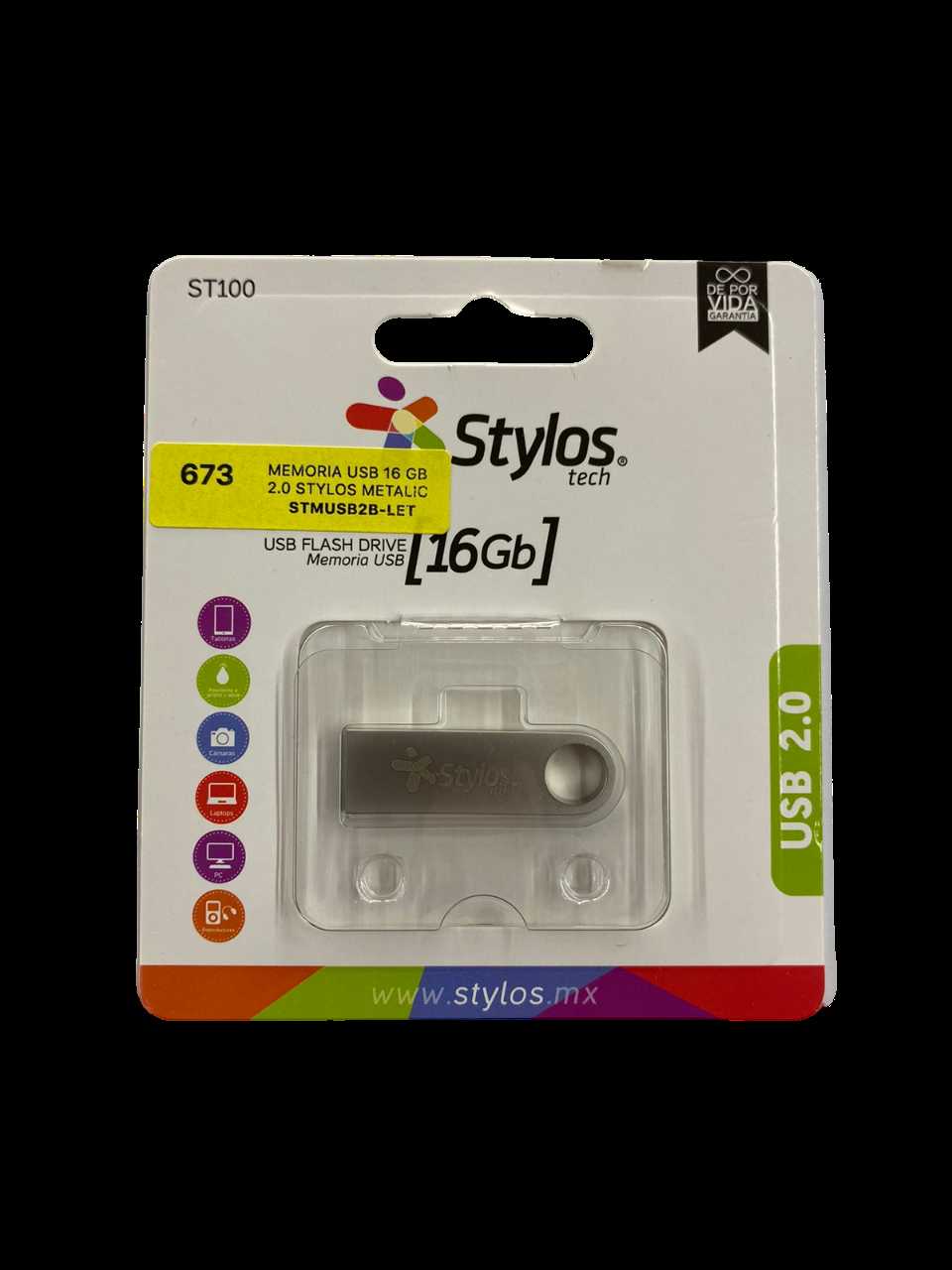 MEMORIA  USB 16 GB 2.0 STYLOS METALICA PLATA